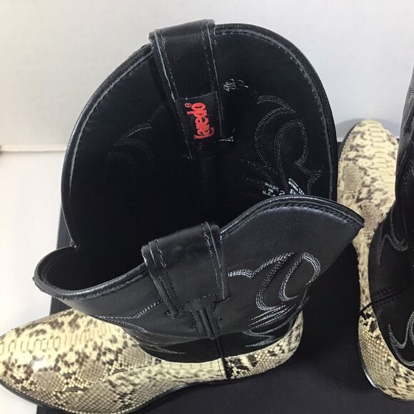 Vintage 1997 Laredo Snakeskin Western Cowboy Boots Black Tan Size 8.5 EE New - Picture 9 of 11